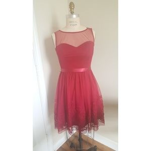 Eliza J red Sleeveless Illusion Neckline Dress 